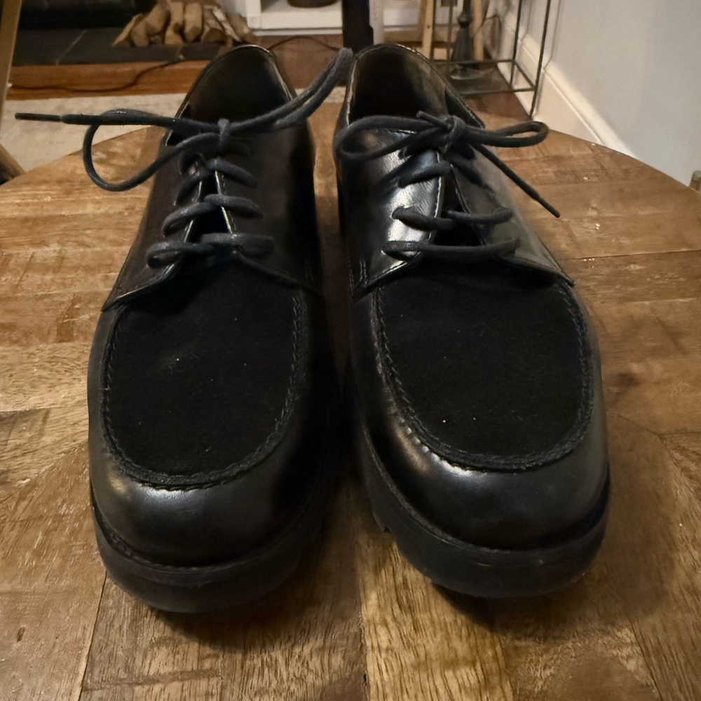 Paul Green Black Leather Lug Sole Oxfords